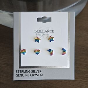 Sterling Silver Genuine Crystal Stud Earrings Set